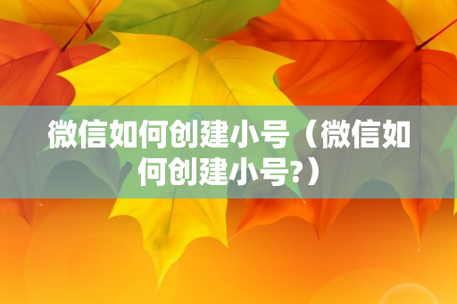 微信如何创建小号（微信如何创建小号?）