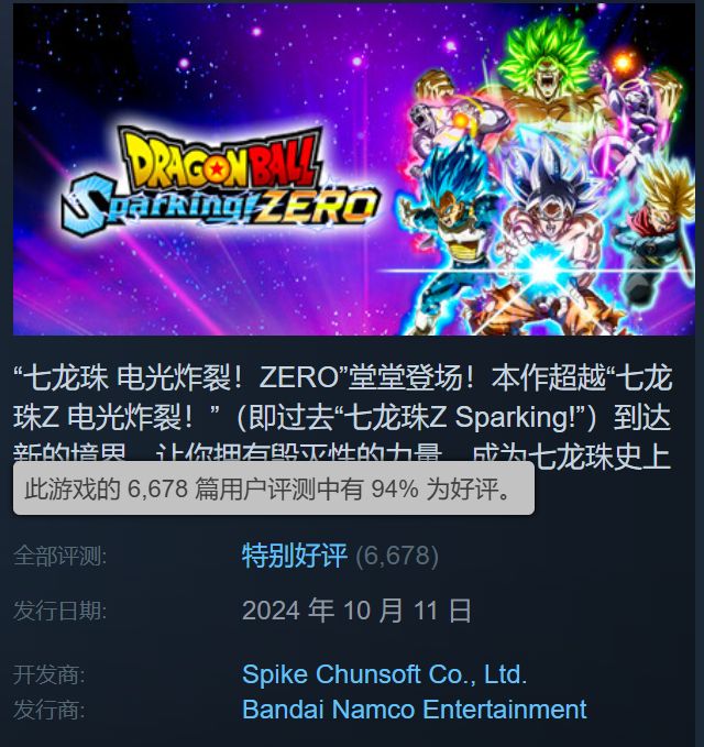 《七龙珠:电光炸裂！ZERO》Steam获特别好评 打斗爽快