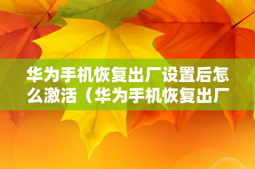 华为手机恢复出厂设置后怎么激活（华为手机恢复出厂设置后怎么激活锁）