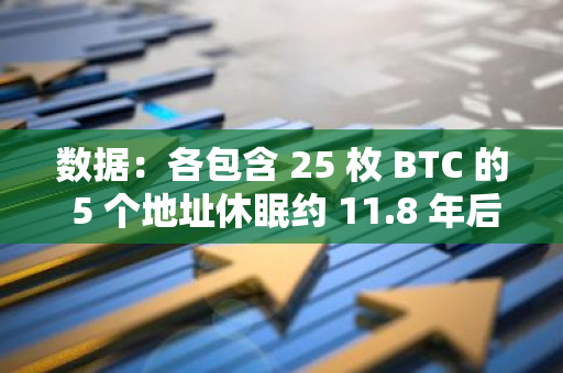 数据：各包含 25 枚 BTC 的 5 个地址休眠约 11.8 年后被激活，累计浮盈超 1280 万美元