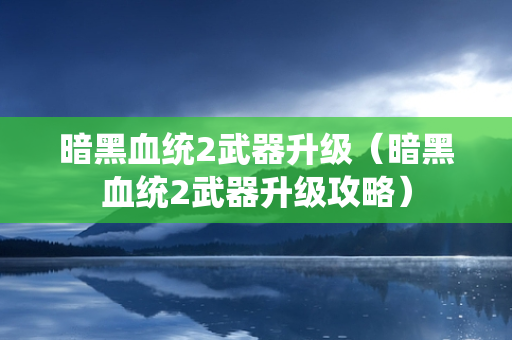 暗黑血统2武器升级（暗黑血统2武器升级攻略）