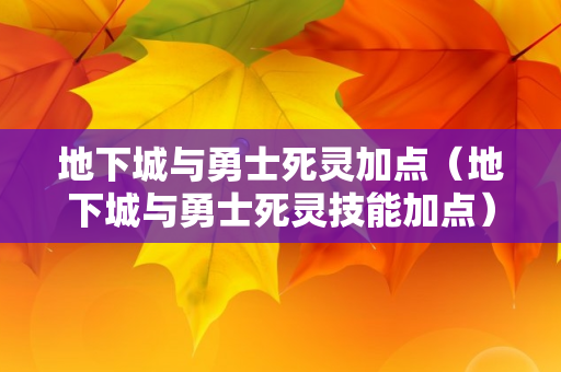 地下城与勇士死灵加点（地下城与勇士死灵技能加点）